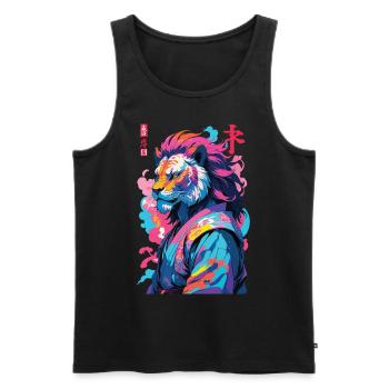 Samouraï Lion Esthétique Style Vaporwave - Débardeur bio Premium Homme - noir - Devant - Michal (187cm)