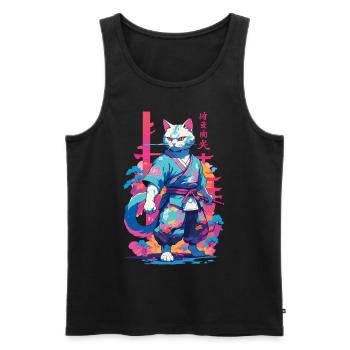 Chat samouraï Vaporwave Esthétique Japon Art - Débardeur bio Premium Homme - noir - Devant - Michal (187cm)