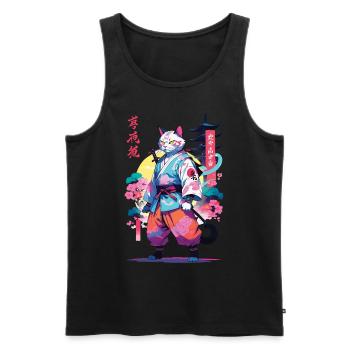 Chat samouraï Vaporwave Esthétique - Débardeur bio Premium Homme - noir - Devant - Michal (187cm)