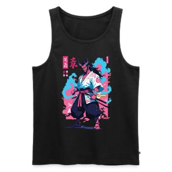 Samouraï Oni Yokai Esthétique Style Vaporwave - Débardeur bio Premium Homme - noir - Devant - AI Model Male 178 light (178cm)