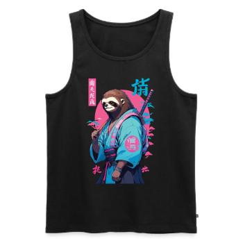 Samurai Sloth Aesthetic Vaporwave Style - Men's Premium Organic Tank Top - black - Front - Michal (187cm)