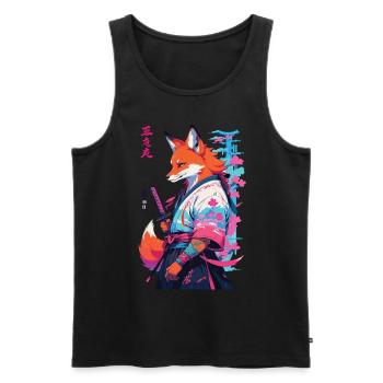 Kitsune Samurai Fox Aesthetic Vaporwave Style - Men's Premium Organic Tank Top - black - Front - Michal (187cm)