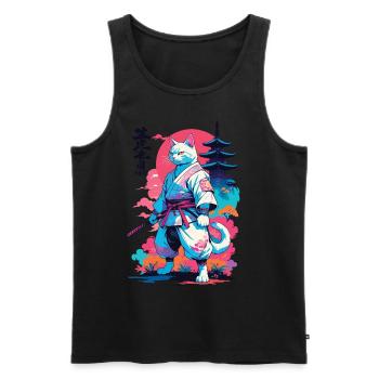 Samurai Cat Vaporwave Aesthetic Japan Art - Men's Premium Organic Tank Top - black - Front - Michal (187cm)