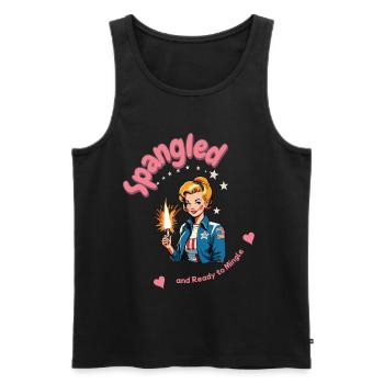 Design rétro vintage prêt à se mêler le 4 juillet - Débardeur bio Premium Homme - noir - Devant - Michal (187cm)