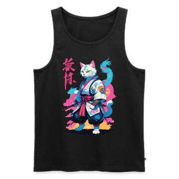 Samurai Cat Vaporwave Aesthetic Japan Art - Men's Premium Organic Tank Top - black - Front - Michal (187cm)