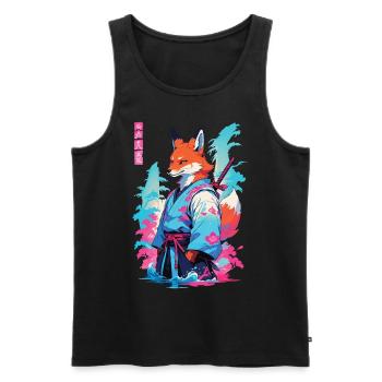 Kitsune Samurai Fox Aesthetic Vaporwave Style - Men's Premium Organic Tank Top - black - Front - Michal (187cm)