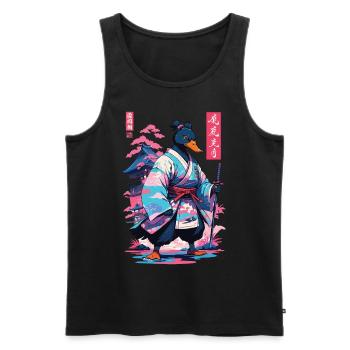 Samurai Duck Aesthetic Vaporwave Style Japanese - Men's Premium Organic Tank Top - black - Front - Michal (187cm)
