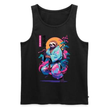 Samouraï paresseux esthétique style Vaporwave - Débardeur bio Premium Homme - noir - Devant - Michal (187cm)