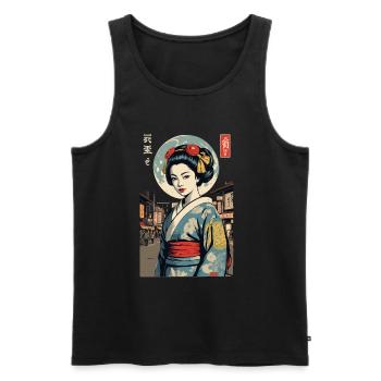 Kunoichi Ninja Geisha Samurai Art Anime - Men's Premium Organic Tank Top - black - Front - Michal (187cm)