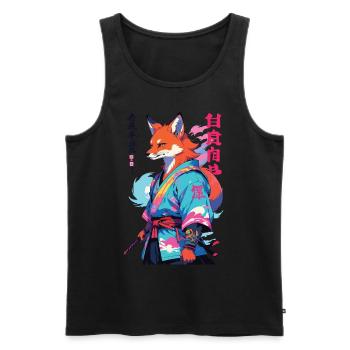 Kitsune Samurai Fox Aesthetic Vaporwave Style - Men's Premium Organic Tank Top - black - Front - Michal (187cm)