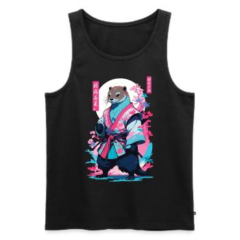 Samouraï Loutre Esthétique Vaporwave Japon Art - Débardeur bio Premium Homme - noir - Devant - Michal (187cm)