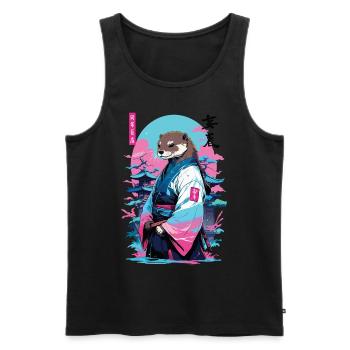 Esthétique samouraï loutre style Vaporwave - Débardeur bio Premium Homme - noir - Devant - Michal (187cm)