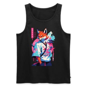 Kitsune Samurai Fox Aesthetic Vaporwave Style - Men's Premium Organic Tank Top - black - Front - Michal (187cm)