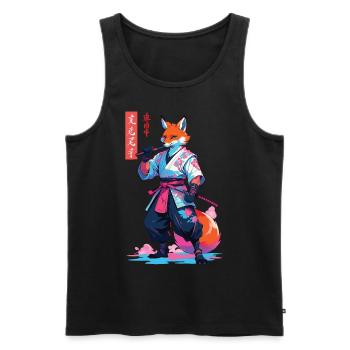 Kitsune Samurai Fox Esthétique Style Vaporwave - Débardeur bio Premium Homme - noir - Devant - Michal (187cm)