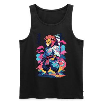 Samouraï Lion Esthétique Vaporwave Style Japon Art - Débardeur bio Premium Homme - noir - Devant - Michal (187cm)