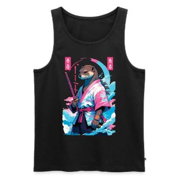 Samouraï Loutre Esthétique Vaporwave Style Asiatique - Débardeur bio Premium Homme - noir - Devant - Michal (187cm)