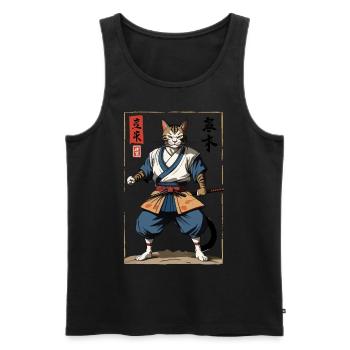 Samurai Katze Vintage Ukiyo-E Japanischer Samurai - Männer Premium Bio Tank Top - Schwarz - Vorne - Michal (187cm)