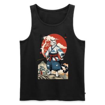 Samurai Cat Vintage Ukiyo-E Japanese - Men's Premium Organic Tank Top - black - Front - Michal (187cm)