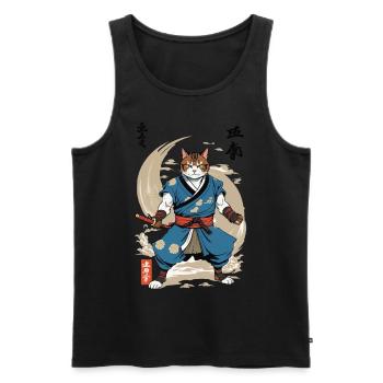 Samurai Cat Vintage Ukiyo-E Japanese - Men's Premium Organic Tank Top - black - Front - Michal (187cm)