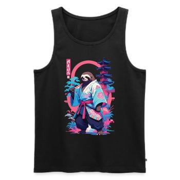 Samouraï paresseux esthétique style Vaporwave - Débardeur bio Premium Homme - noir - Devant - Michal (187cm)