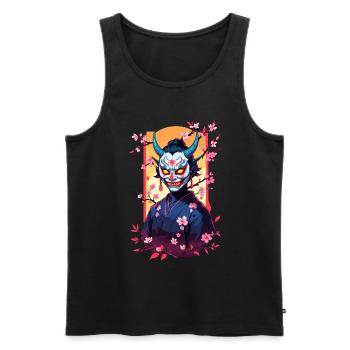 Oni Samouraï Vaporwave Esthétique Japon Culture - Débardeur bio Premium Homme - noir - Devant - Michal (187cm)