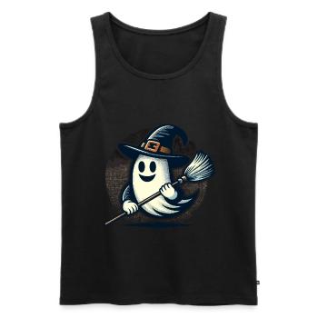 funny Halloween witch ghost with witch broom - Men's Premium Organic Tank Top - black - Front - Michal (187cm)