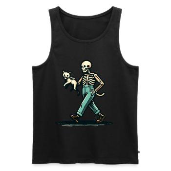 Funny Retro Cartoon Skeleton Cat Owner - Men's Premium Organic Tank Top - black - Front - AI Model Male 178 light (178cm)