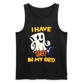Lustiger Geister Spruch there is sheet in my bed - Men's Premium Organic Tank Top - black - Front - AI Model Male 178 light (178cm)