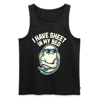 Funny ghost saying i have sheet in my bed - Men's Premium Organic Tank Top - black - Front - AI Model Male 178 light (178cm)
