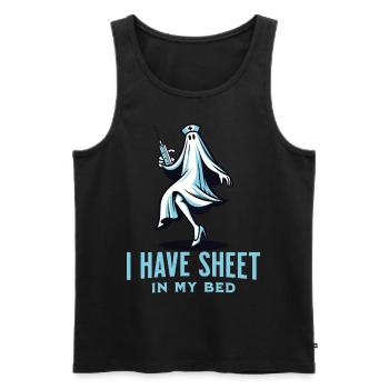 Funny ghost saying i have sheet in my bed - Men's Premium Organic Tank Top - black - Front - AI Model Male 178 light (178cm)