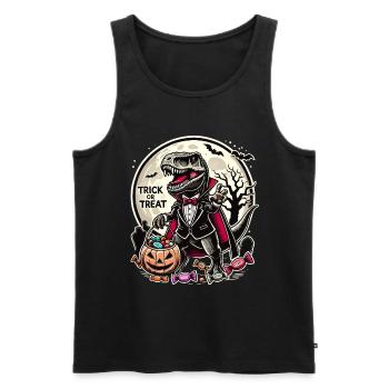 Funny T-Rex Vampire Loves Candy - Men's Premium Organic Tank Top - black - Front - AI Model Male 178 light (178cm)
