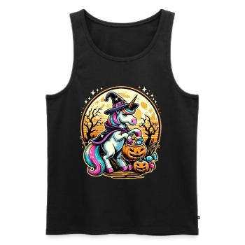 Funny Witch Unicorn Halloween Trick or Treat - Men's Premium Organic Tank Top - black - Front - Michal (187cm)