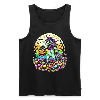 Drôle de licorne zombie aime les bonbons - Débardeur bio Premium Homme - noir - Devant - Michal (187cm)