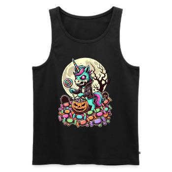 Drôle de licorne zombie aime les bonbons - Débardeur bio Premium Homme - noir - Devant - Michal (187cm)