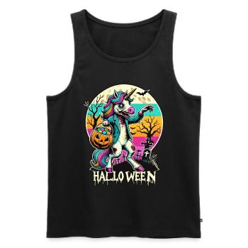 Gruseliges Zombie Einhorn Liebt Süßigkeiten - Männer Premium Bio Tank Top - Schwarz - Vorne - Michal (187cm)