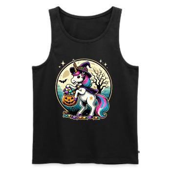 Drôle de sorcière licorne veut des bonbons - Débardeur bio Premium Homme - noir - Devant - AI Model Male 178 light (178cm)