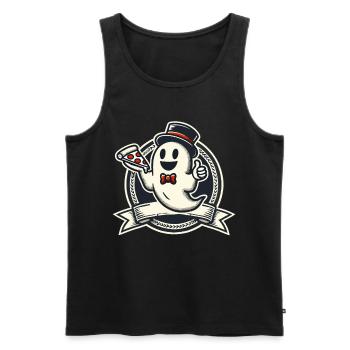 Halloween Drôle Fantôme Avec Pizza - Débardeur bio Premium Homme - noir - Devant - Michal (187cm)