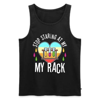 Stop Staring At My Rack - Men's Premium Organic Tank Top - black - Front - AI Model Male 178 light (178cm)