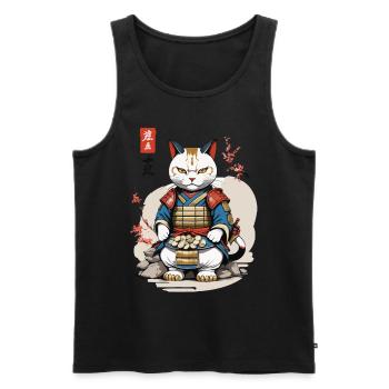 Samurai Cat in Asian Ukiyo-E Style - Men's Premium Organic Tank Top - black - Front - Michal (187cm)