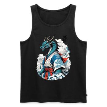 Dragon Samouraï Vintage Ukiyo-e Style - Débardeur bio Premium Homme - noir - Devant - Michal (187cm)