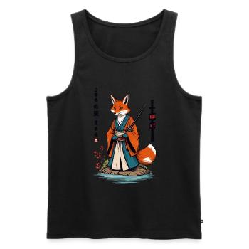Kitsune Samouraï Renard Style Ukiyo-e Vintage - Débardeur bio Premium Homme - noir - Devant - Michal (187cm)