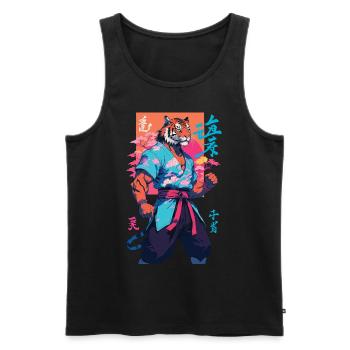 Tiger Yokai Vaporwave Aesthetic Samurai Art - Men's Premium Organic Tank Top - black - Front - Michal (187cm)