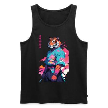 Tiger Yokai Vaporwave Aesthetic Samurai Art - Men's Premium Organic Tank Top - black - Front - Michal (187cm)
