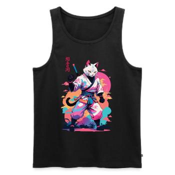 Samurai Katze Vaporwave Aesthetic Japan Kunst - Männer Premium Bio Tank Top - Schwarz - Vorne - Michal (187cm)