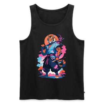 Tiger Yokai Vaporwave Aesthetic Samurai Art - Men's Premium Organic Tank Top - black - Front - Michal (187cm)