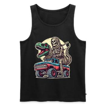 Dino avec squelette de dinosaure sur monster truck - Débardeur bio Premium Homme - noir - Devant - Michal (187cm)