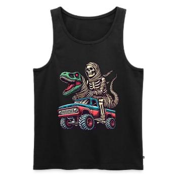 Dino avec squelette de dinosaure sur monster truck - Débardeur bio Premium Homme - noir - Devant - Michal (187cm)