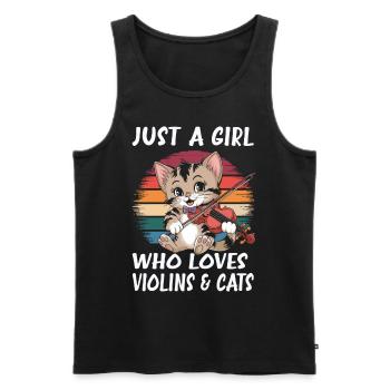 Juste une fille qui aime les violons et les chats - Débardeur bio Premium Homme - noir - Devant - Michal (187cm)