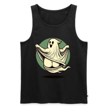 Funny Halloween Ghost Freak Under Sheet - Men's Premium Organic Tank Top - black - Front - AI Model Male 178 light (178cm)