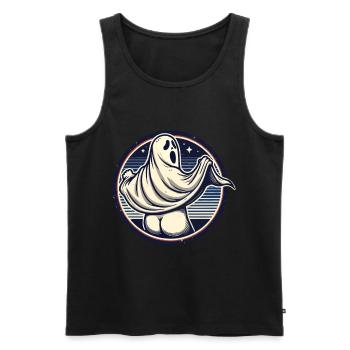 Funny Halloween Ghost Freak Under Sheet - Men's Premium Organic Tank Top - black - Front - AI Model Male 178 light (178cm)